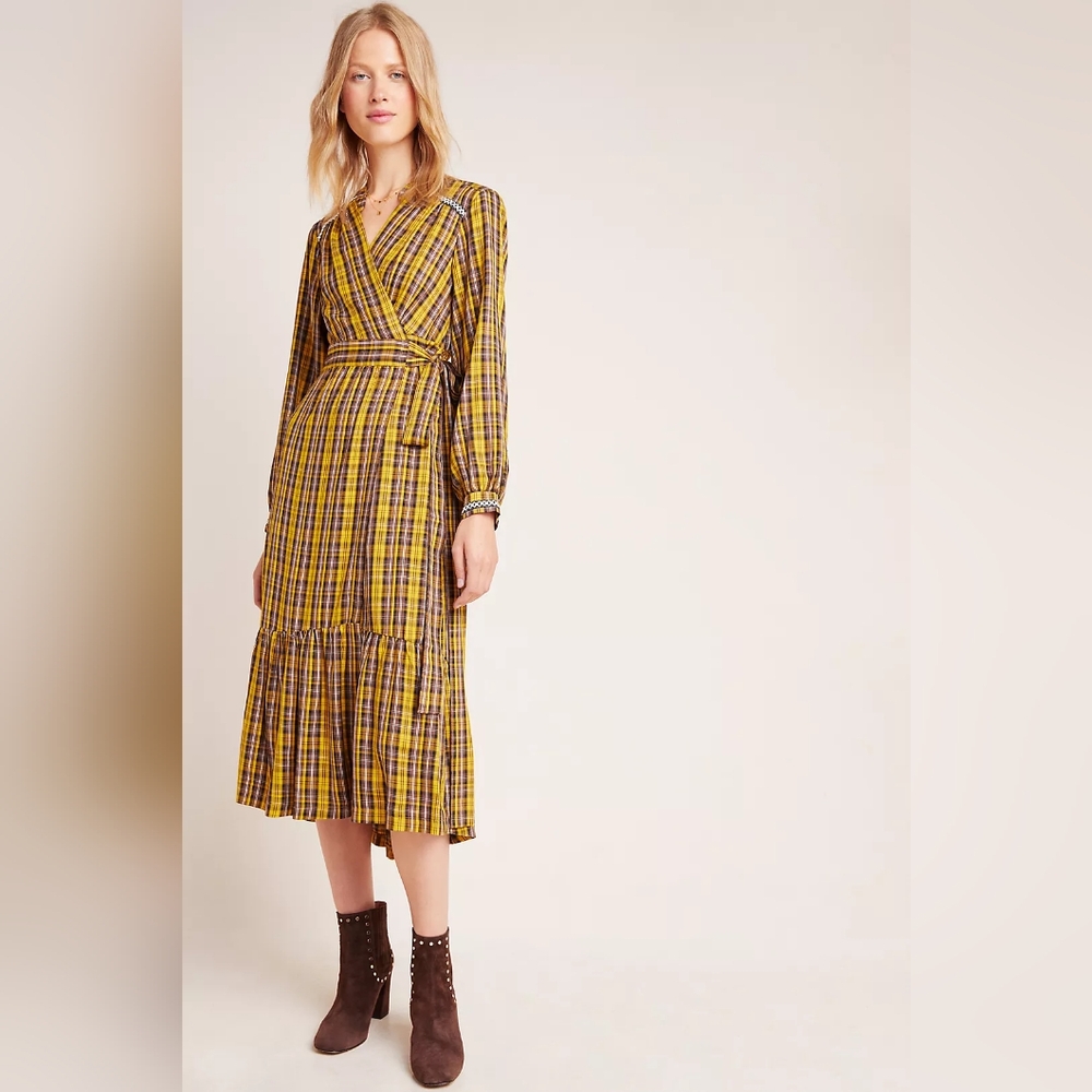 Anthropologie Yellow Plaid Dress